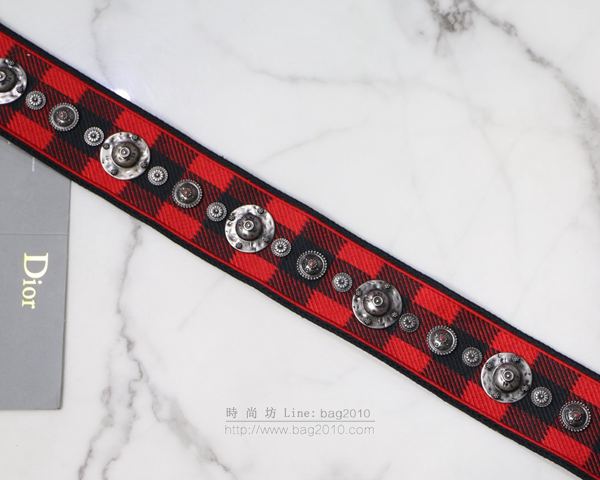 Dior肩帶 迪奧羅馬肩帶黑綠格子 白色和黑色刺繡帆布寬肩帶 復古銀色飾章  Dyd1045
